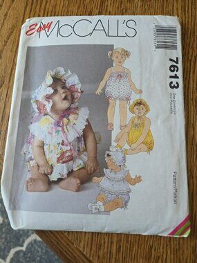 NEW Uncut Easy McCalls Sewing Pattern 7613 All Sizes Infant Romper & Bonnet